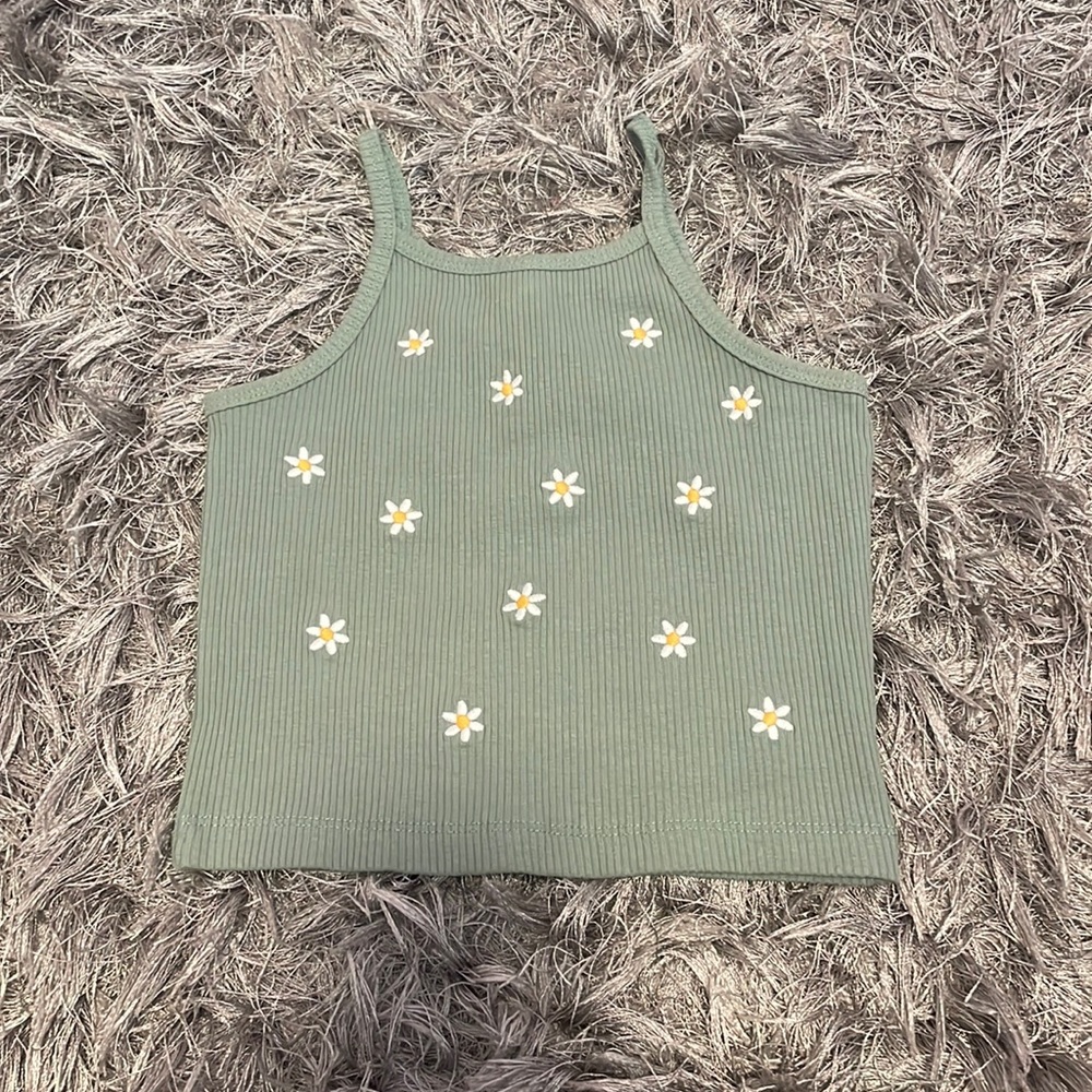 ZARA GIRLS pastel green daisy tank top